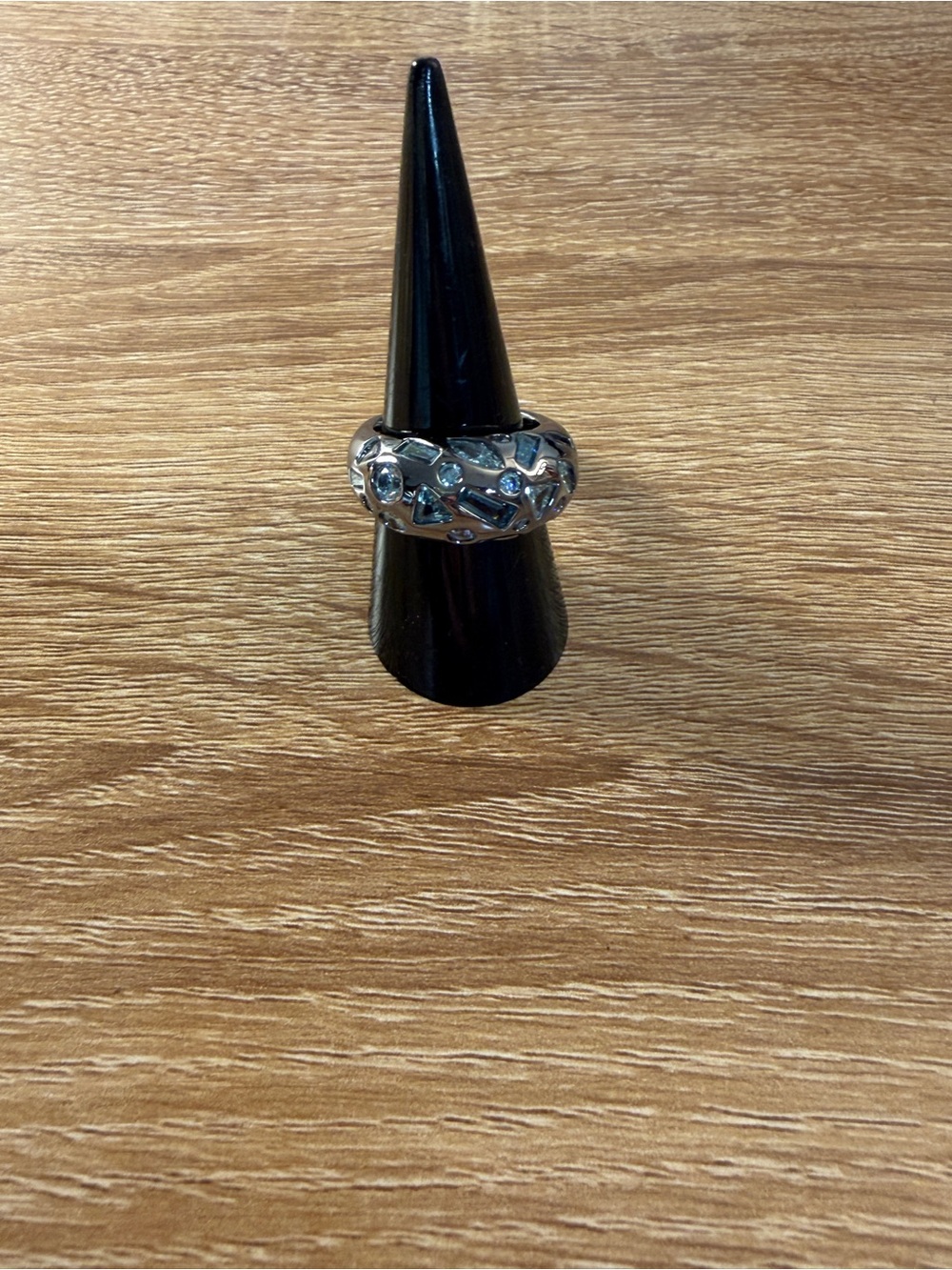 Bomb party ring - blue cz - hematite - size 8